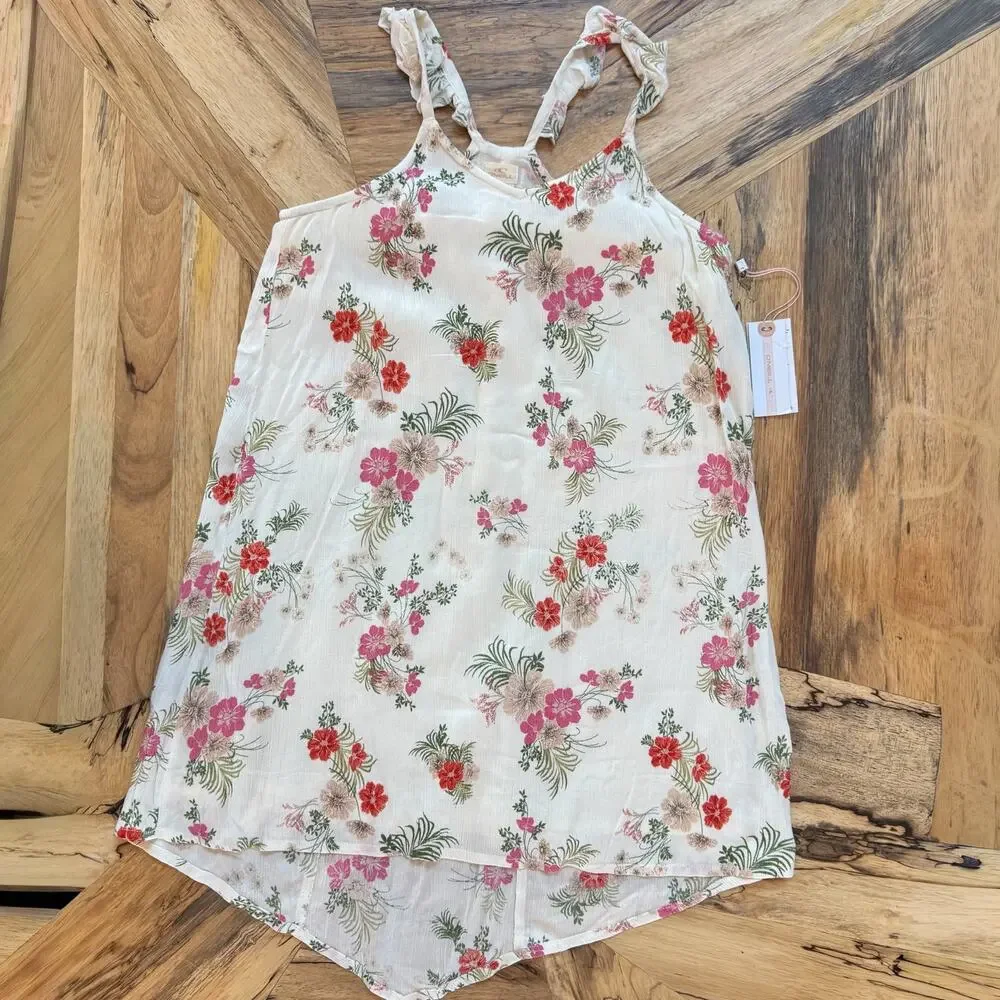 NWT O'Neill Ashley Floral High-Low Dress Girls L White Sundress Cotton Lined